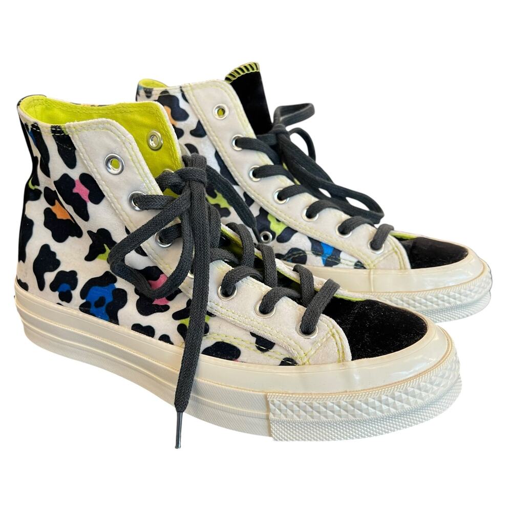 Converse Call Of The Wild Neon Velvet Leopard Print High Top Sneakers Women’s 7